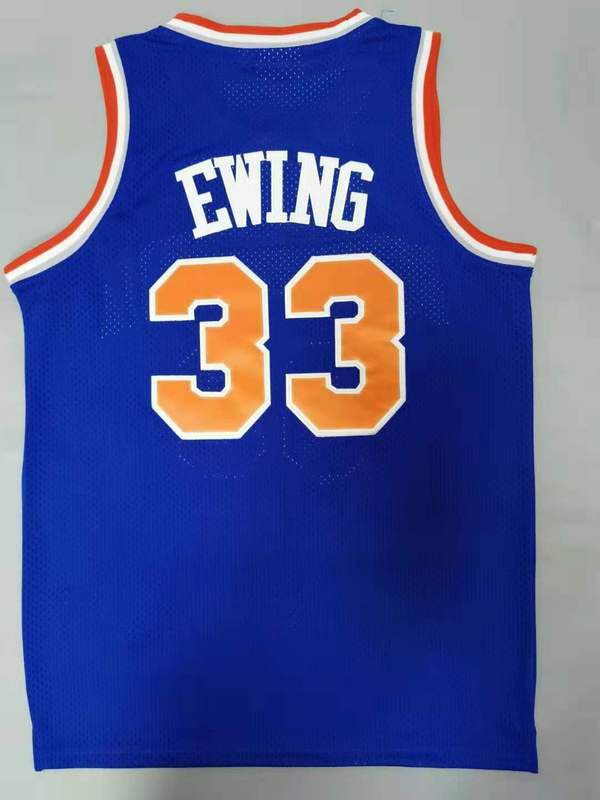 Men New York Knicks 33 Ewing Blue Throwback Gourmet mesh NBA Jersey